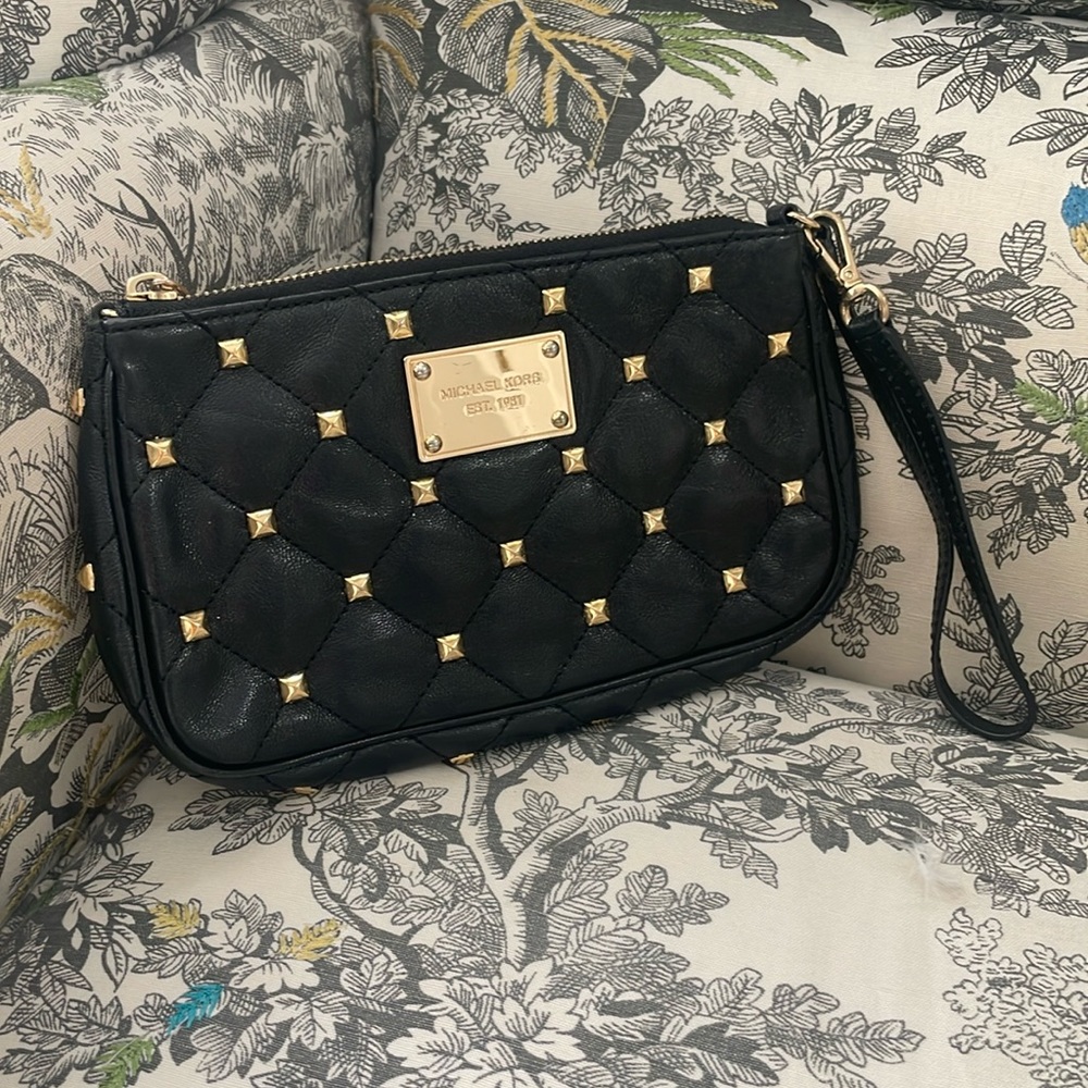 Michael Kors black leather studded clutch wristlet